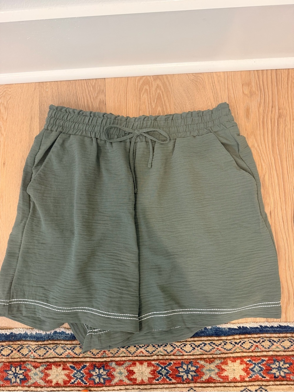 Adrianna Papell Olive Green Drawstring Athletic Shorts